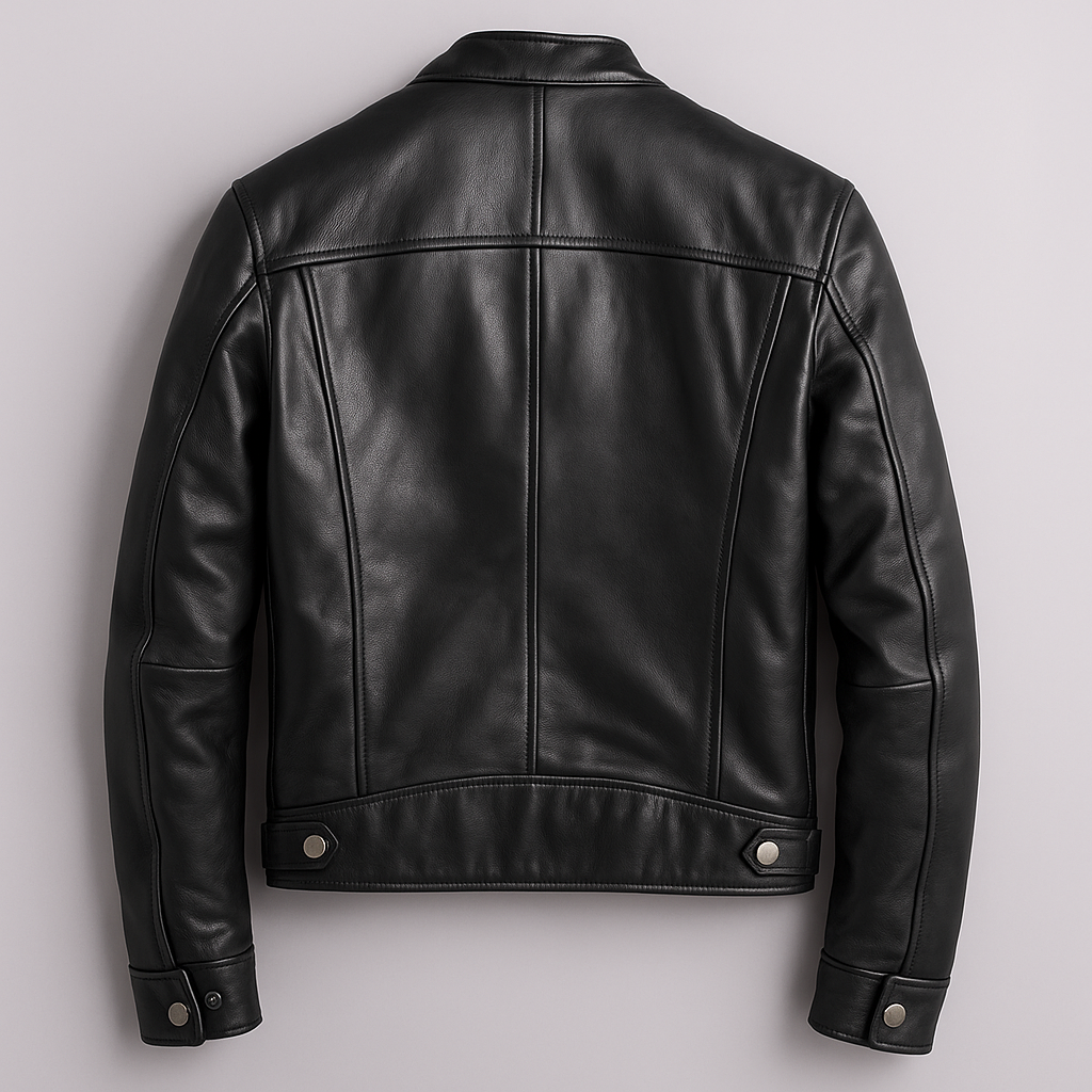 Men’s Classic Faux Leather Moto Jacket with Snap Collar