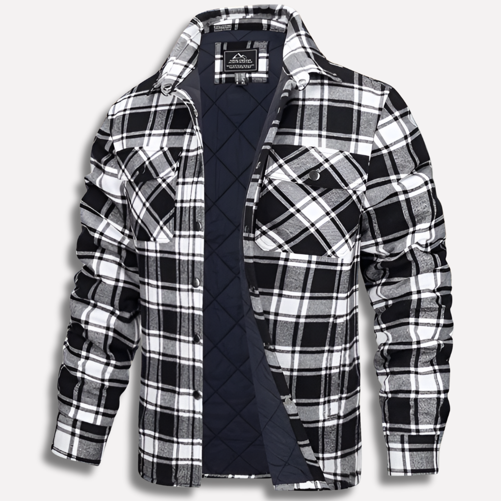Men's Quilted Lined Plaid Flannel Shirt Jacket
