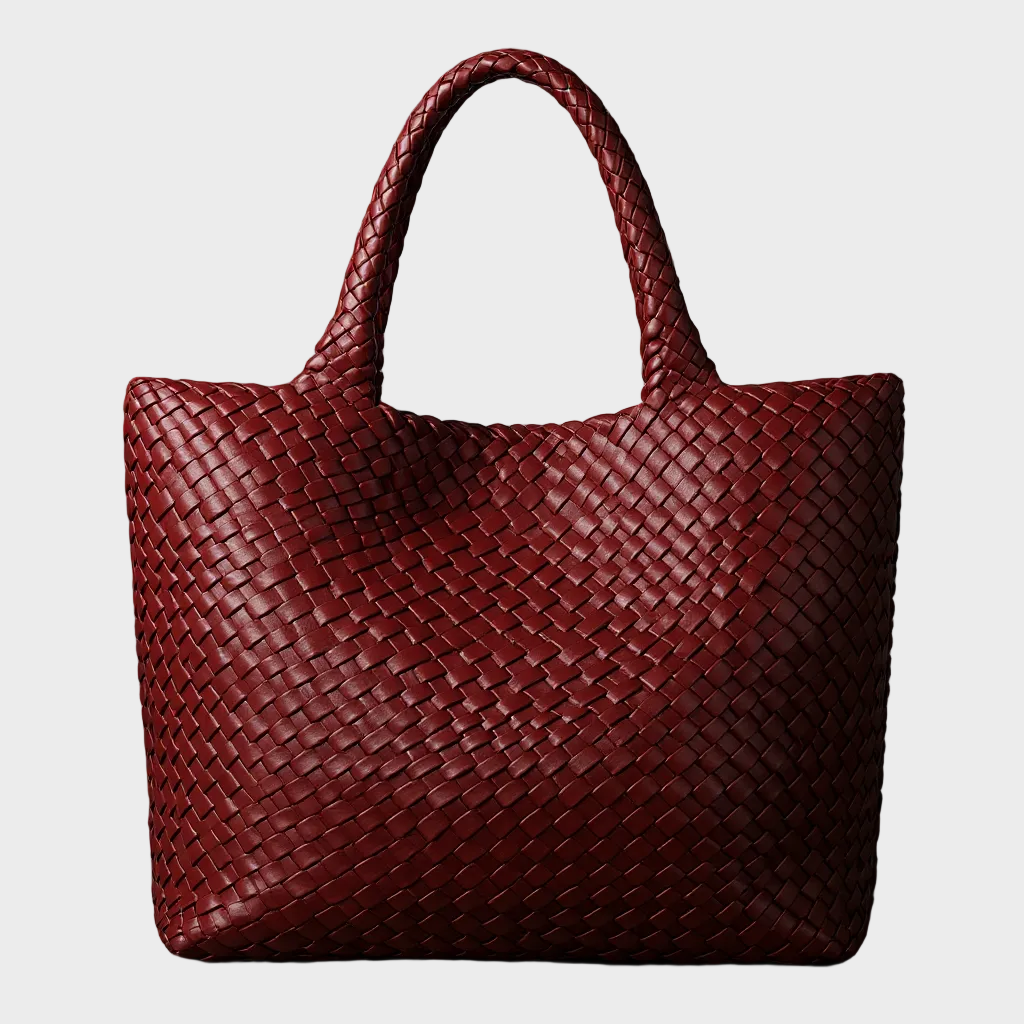 Women’s Woven Faux Leather Tote Bag with Braided Handles