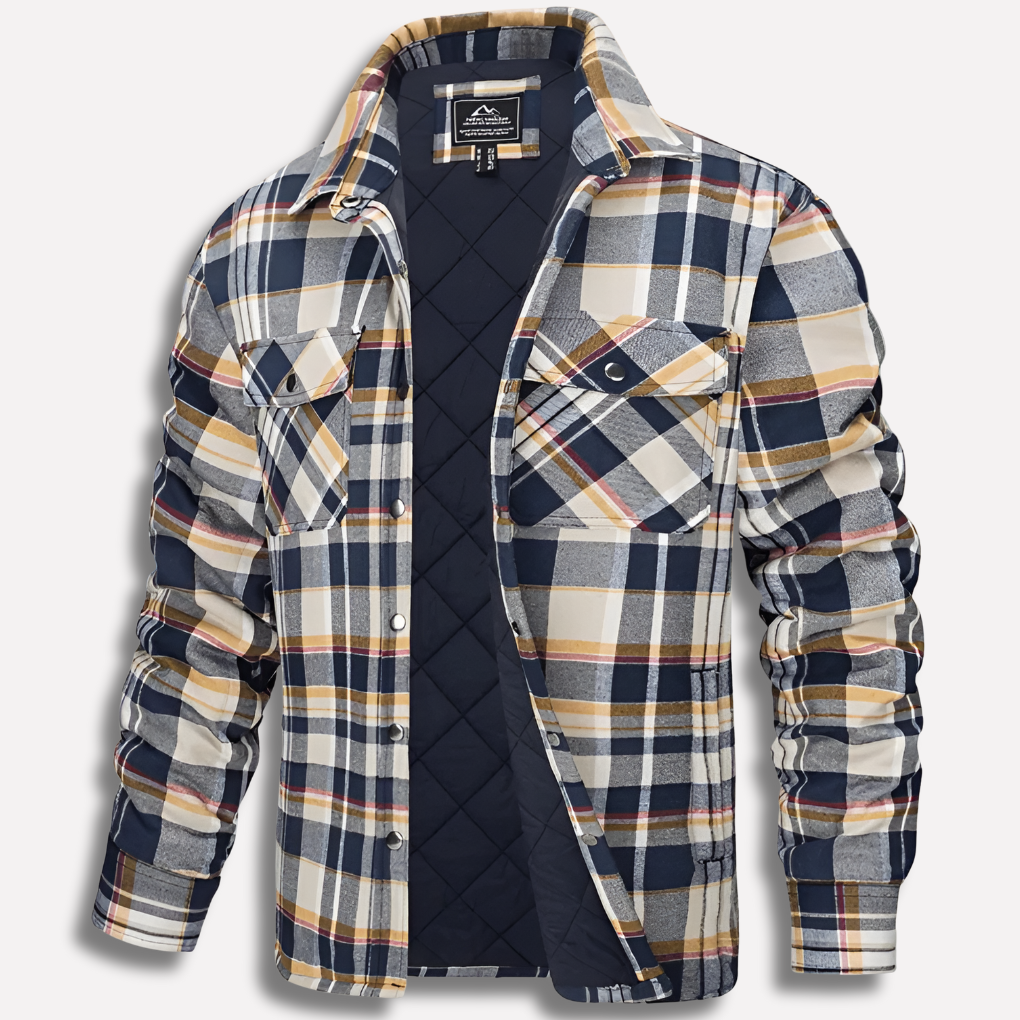Men's Quilted Lined Plaid Flannel Shirt Jacket