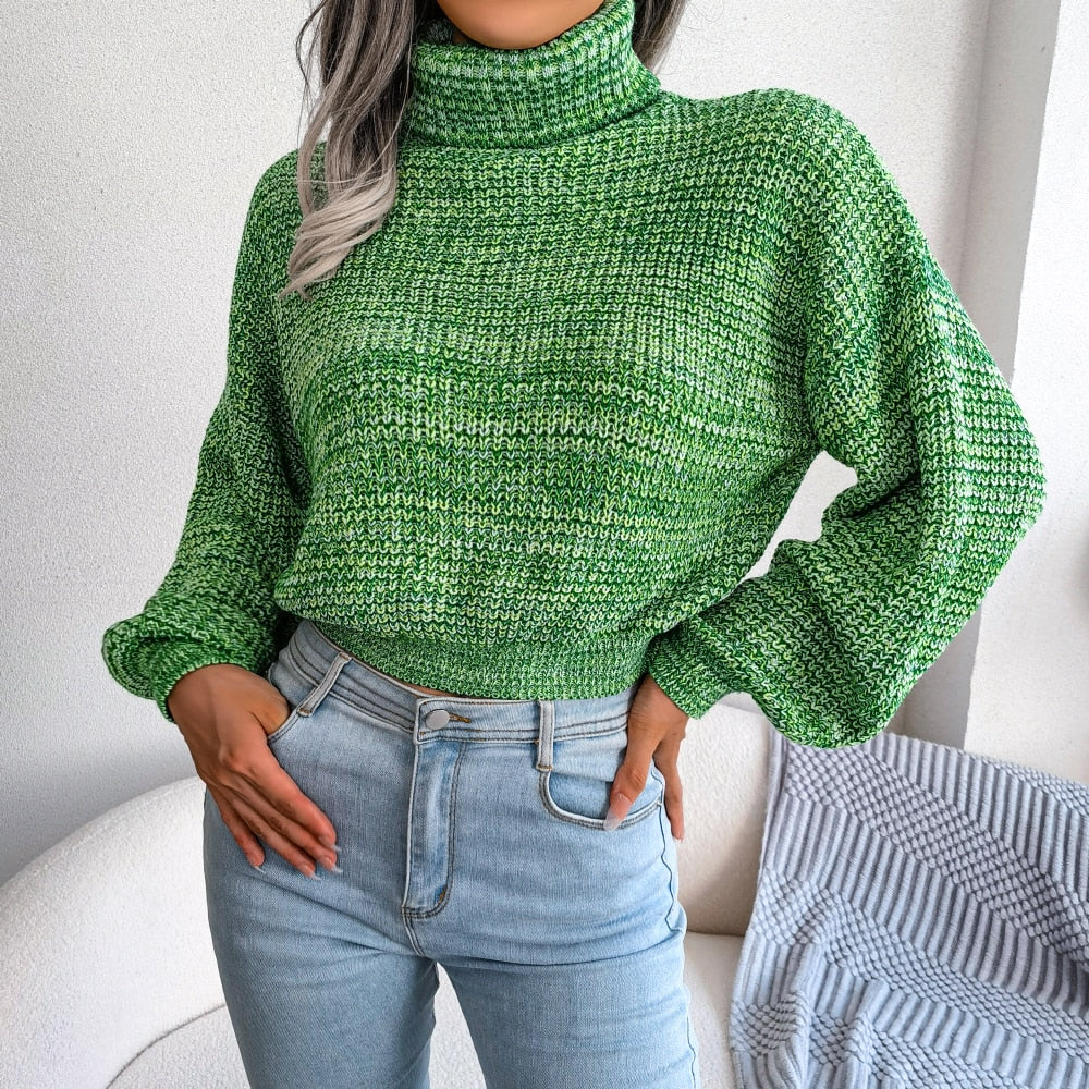 Women’s Cropped Marled Knit Turtleneck Sweater