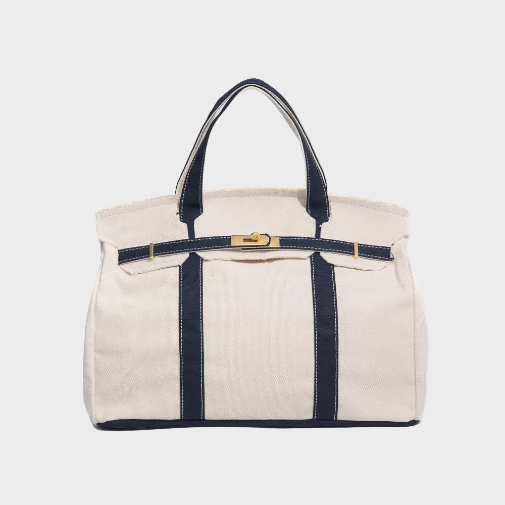 Women’s Canvas Top Handle Tote with Turn-Lock Strap