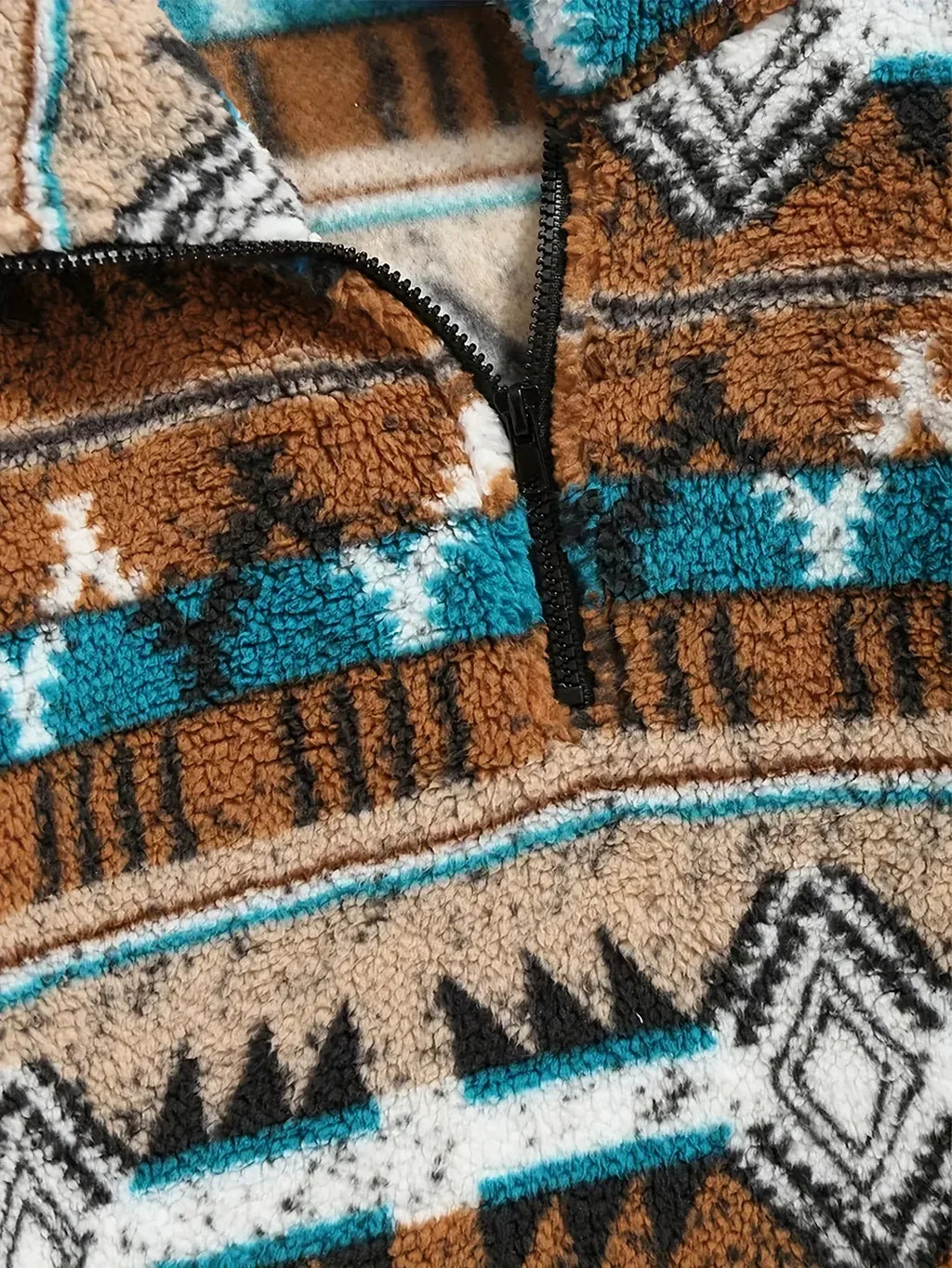 Men’s Geometric Pattern Teddy Fleece Half-Zip Pullover