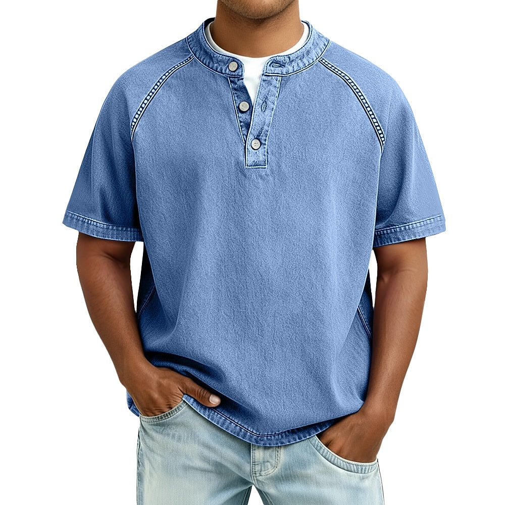 Men's Washed Raglan Short Sleeve Henley Shirt