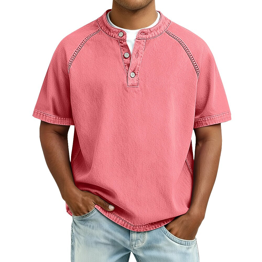 Men's Washed Raglan Short Sleeve Henley Shirt